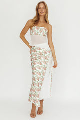 Jerica Strapless Sheer Waist Top Floral Blush