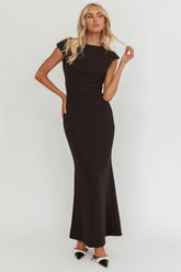 Zarae Cap Sleeve Surplice Back Maxi Dress Black