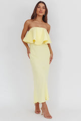 Nerina Strapless Ruffle Neckline Maxi Dress Panna Cotta