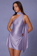 Asymmetric Scarf-Detail Mini Dress in Lilac