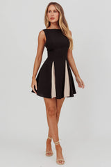 Averi Contrasting Godet Hem Mini Dress Black