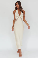 Kasi Sheer Panel Halter Maxi Dress Butter