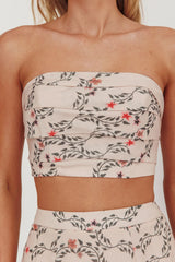 Ezmeralda Strapless Peat Crop Top Floral Beige