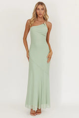 We Belong Together One-Shoulder Buckle Maxi Dress Mint