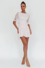 Leona Half Sleeve Frill Trim Dress Embroidered Blush