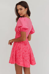 Samsara Puff Sleeve Mini Dress Hot Pink