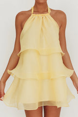 Tulips Tiered Halterneck Mini Dress Lemon