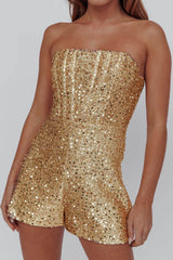 Vivid Dreams Strapless Sequin Romper Gold