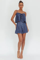Country Girl Pleated Tie Top Dark Denim