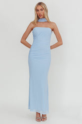 Truth Be Told Reverse Halter Maxi Dress Blue