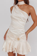 Truett One-Shoulder Shoulder Sash Mini Dress Eggshell