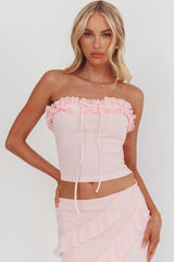 Frosted Sugar Frill Strapless Top Pink
