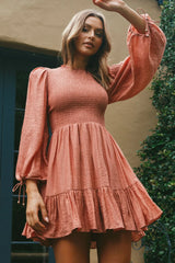 Secret Garden Long Sleeve Smocked Bodice Dress Rose