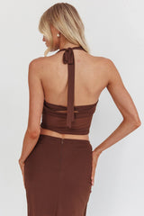 Paullina Cowl Halterneck Crop Top Brown