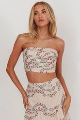 Ezmeralda Strapless Peat Crop Top Floral Beige