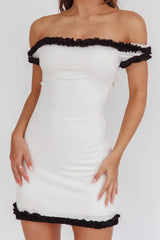 Maysie Off-Shoulder Frill Trim Mini Dress Cream