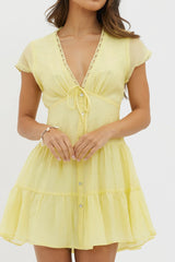 Azura Scalloped Lace Mini Dress Lemon