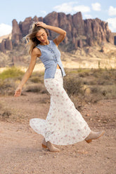 Floral Echo Ivory and Pink Knit Maxi Skirt