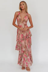 Veda Strappy Back Maxi Dress Roses Blush