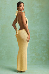 Bouclé Halterneck Maxi Dress in Yellow