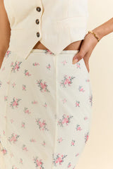 Floral Echo Ivory and Pink Knit Maxi Skirt
