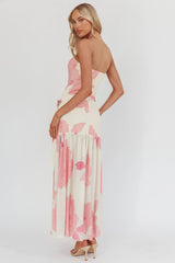 Antonella Strapless Waist Sash Maxi Dress Floral Pink