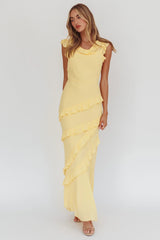 Sangria Cowl Neck Frill Maxi Dress Lemon