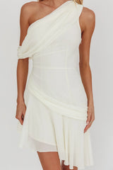 Anaisa One-Shoulder Draped Mini Dress Cream