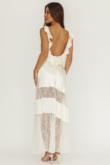 Alba Frill & Lace Trim Maxi Dress Oyster