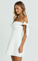 Cecilia Mini Dress Off Shoulder Tie Detail Dress in White