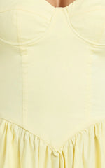 Daria Midi Dress Strapless Corset Gathered Dress in Lemon