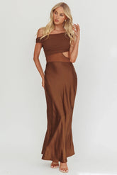 In Blooms Mesh Bodice Maxi Dress Chocolate
