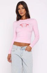 Chasing Butterflies Long Sleeve Baby Tee Pink