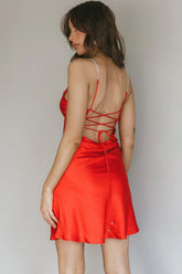 Romance Me Strappy Back Mini Dress Cherry