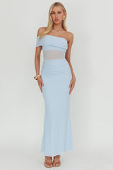 Gala One-Shoulder Sheer Waist Maxi Dress Blue