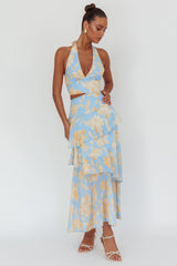 Aura Points Halterneck Cut-Out Maxi Dress Floral Blue