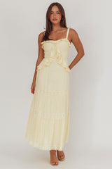 Vienna Sky Frill And Crochet Trim Maxi Dress Cream