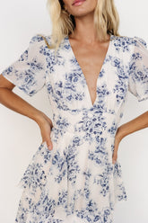 Montaigne Ruffle Maxi Dress | Off White + Blue