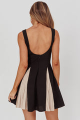 Averi Contrasting Godet Hem Mini Dress Black