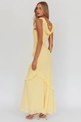 Sangria Cowl Neck Frill Maxi Dress Lemon