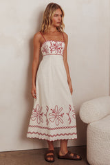 Mondo Scalloped Hem Maxi Dress Embroidered Red