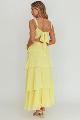 Provence Bloom Tiered Ruffle Maxi Dress Yellow