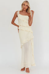 Gelina One-Shoulder Frill Trim Maxi Dress Butter