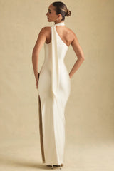 Asymmetric Scarf-Detail Maxi Dress in Ivory