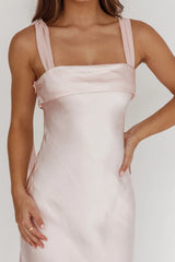 Carmel Shoulder Sash Midi Dress Blush