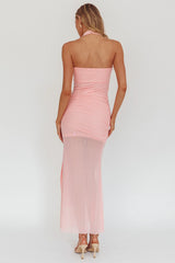 Rebekkah Halterneck Side Sash Maxi Dress Pink