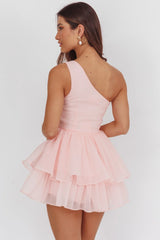 Raelene One-Shoulder Ruffle Romper Pink