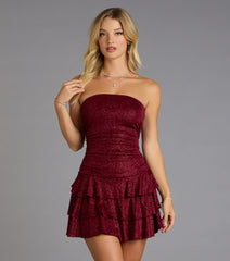Glitter Rush Strapless Ruffle Mini Dress