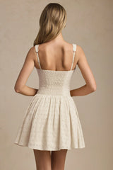 Broderie Anglaise Bow-Detail A-Line Mini Dress in Ivory