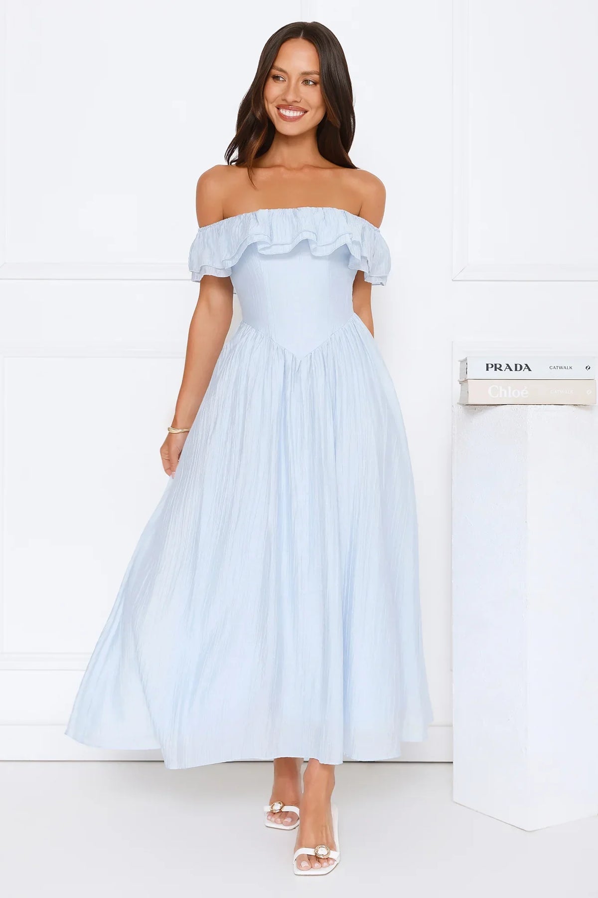 Twilight Sonata Off Shoulder Maxi Dress Blue